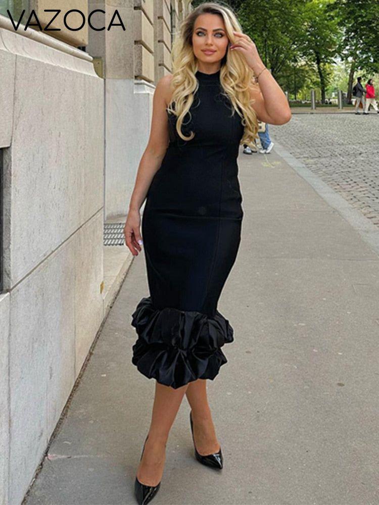 Maddie Ruffle Bandage Dress- Black
