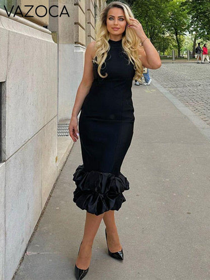 Maddie Ruffle Bandage Dress- Black