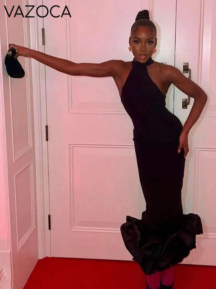 Maddie Ruffle Bandage Dress- Black
