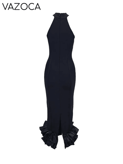 Maddie Ruffle Bandage Dress- Black