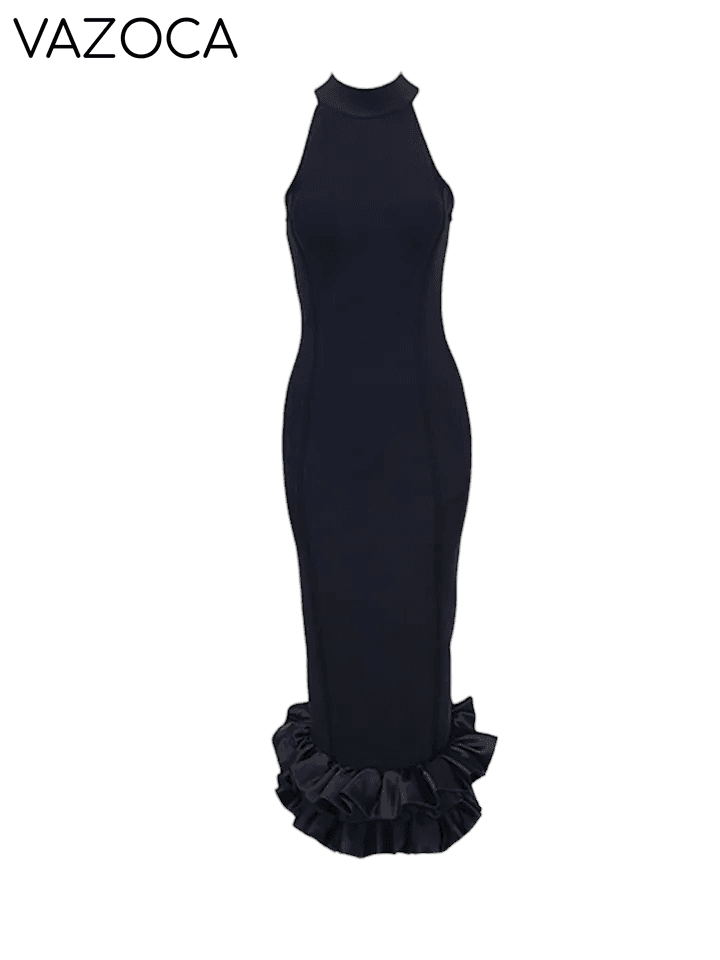 Maddie Ruffle Bandage Dress- Black