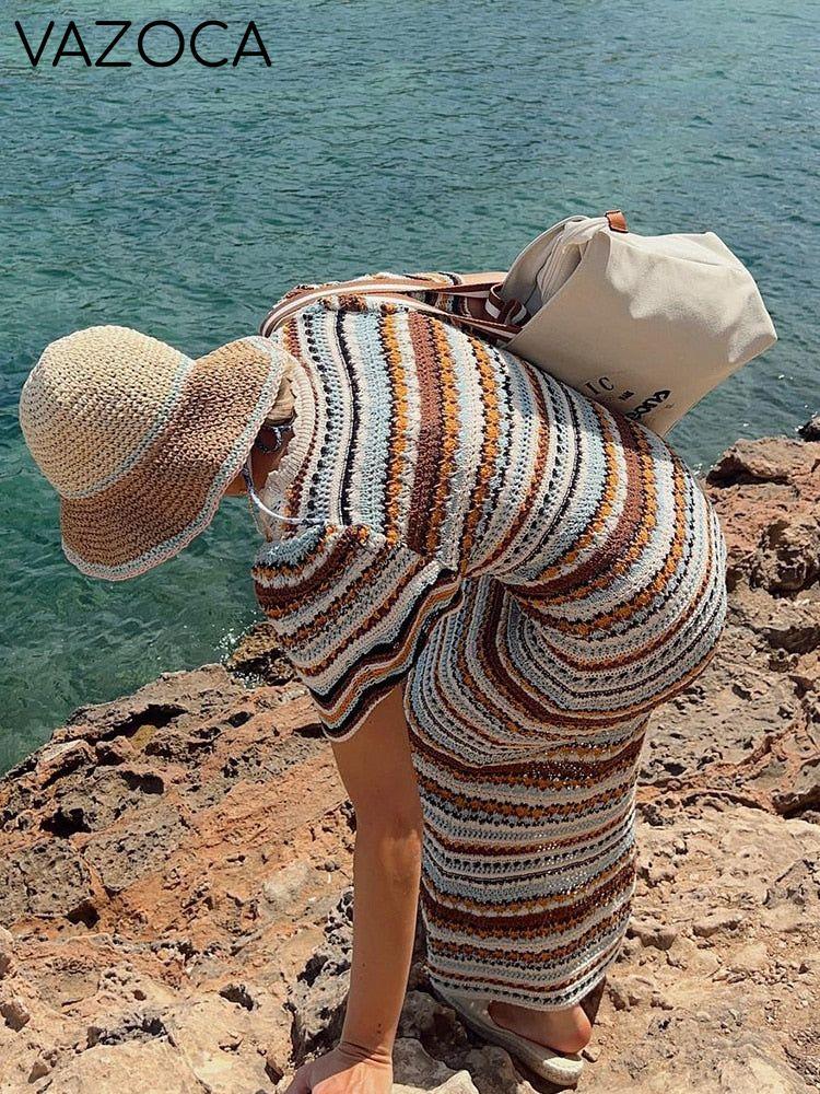 Martha Striped Crochet Knit Dress