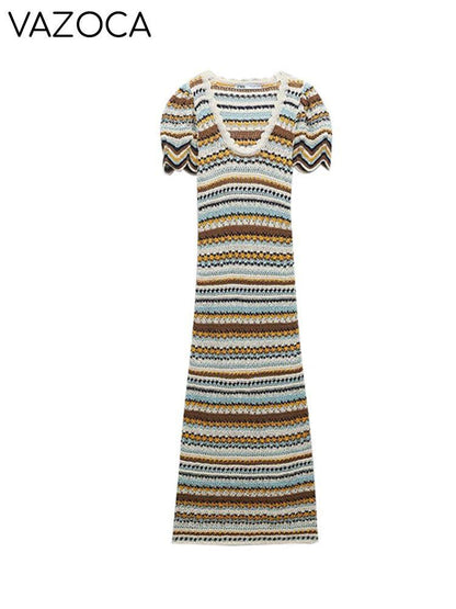 Martha Striped Crochet Knit Dress