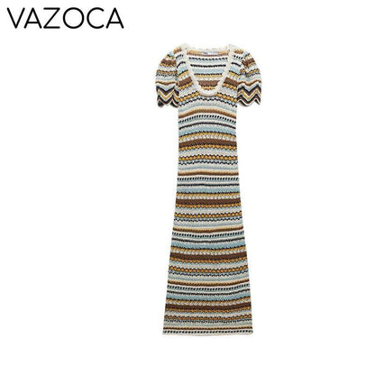 Martha Striped Crochet Knit Dress