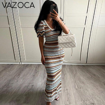 Martha Striped Crochet Knit Dress