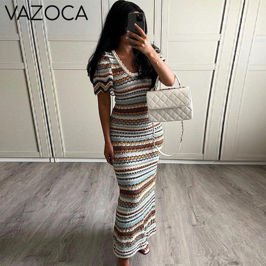 Martha Striped Crochet Knit Dress