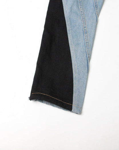 Mid-Rise Contrast Paneled Washed Light Skinny Jeans