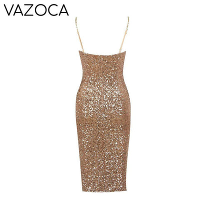 Miss Golden Sequins Midi Dress