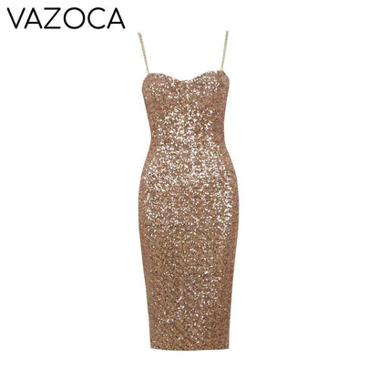 Miss Golden Sequins Midi Dress