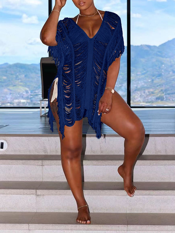 Shredded Fringe Top Blue