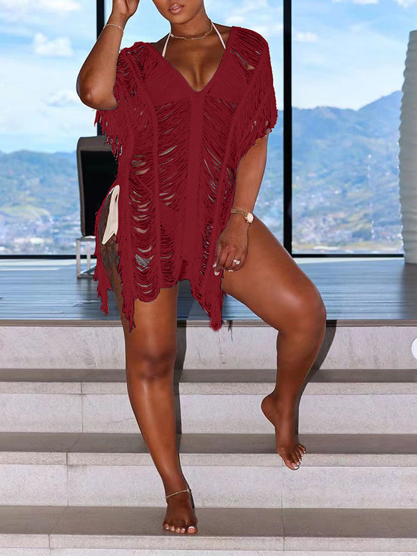 Shredded Fringe Top Burgundy