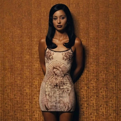 Virgin Mary Graphic Mini Dress