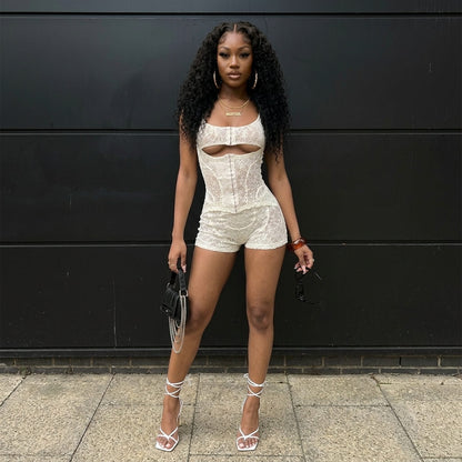 Lace Cutout Hook-and-Eye Romper
