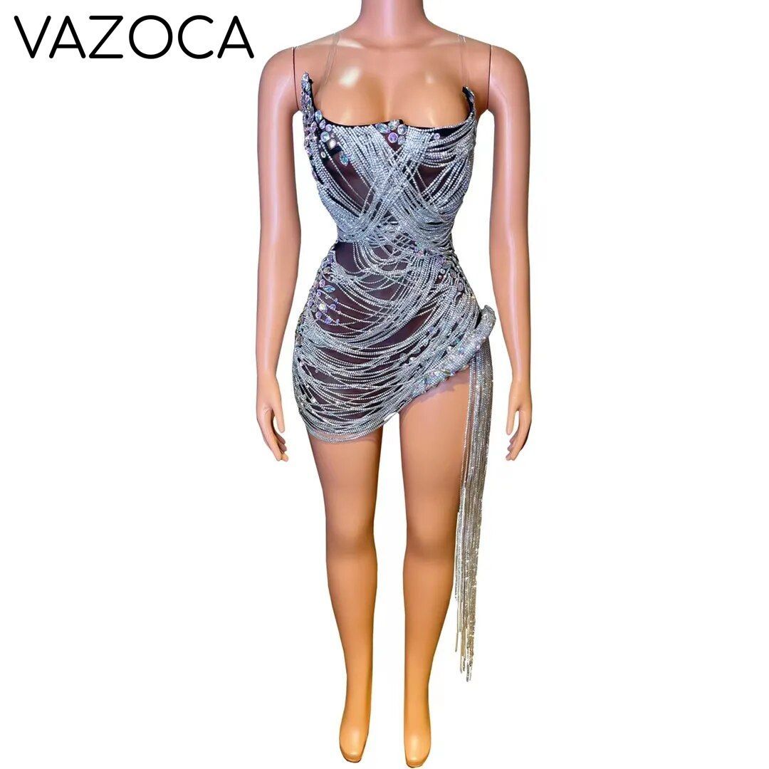 Ms. Bling Fringe Mesh Dress