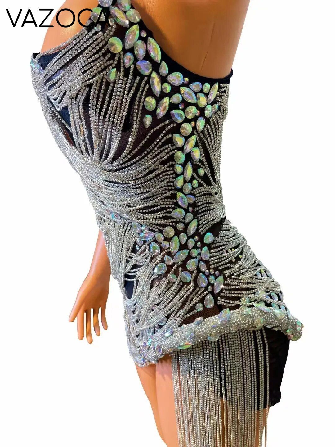 Ms. Bling Fringe Mesh Dress