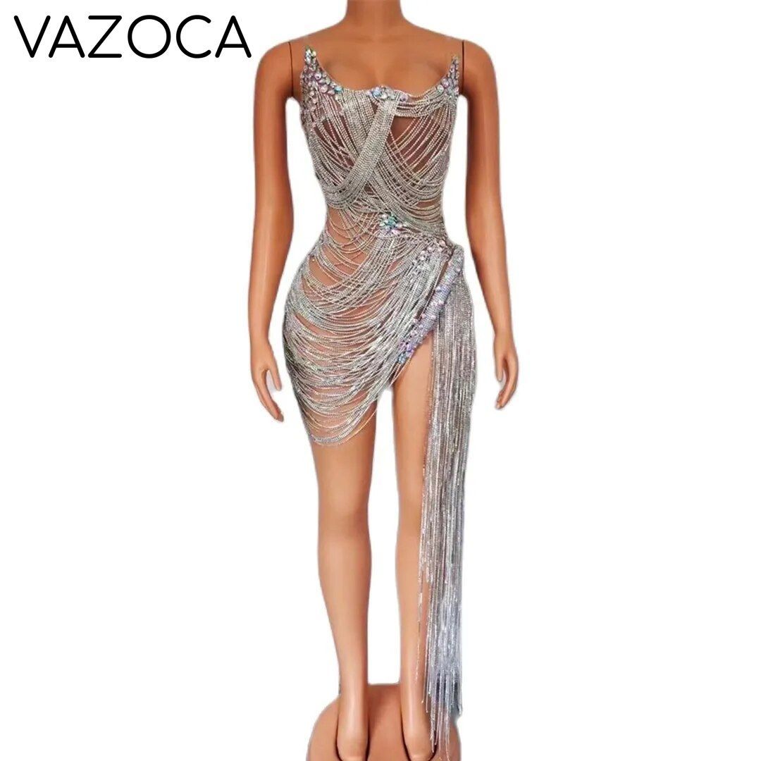 Ms. Bling Fringe Mesh Dress