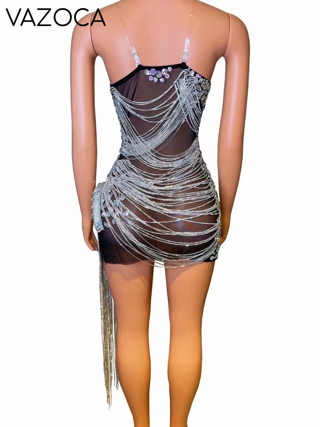 Ms. Bling Fringe Mesh Dress