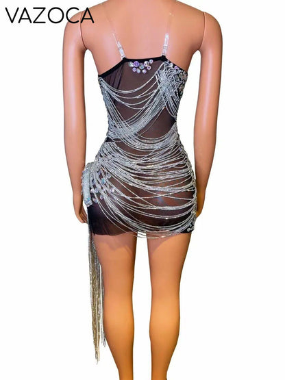 Ms. Bling Fringe Mesh Dress