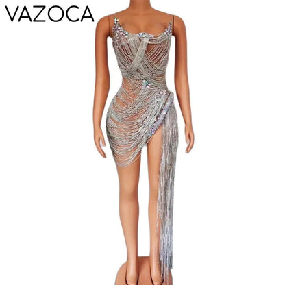 Ms. Bling Fringe Mesh Dress
