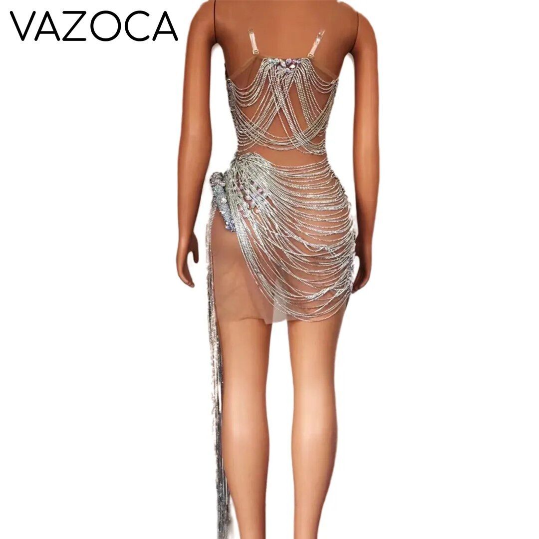 Ms. Bling Fringe Mesh Dress