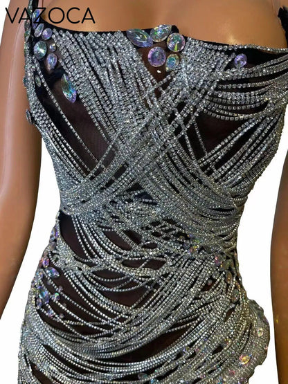 Ms. Bling Fringe Mesh Dress
