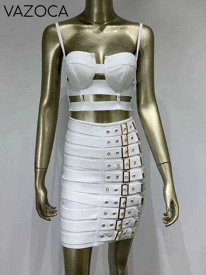 Multi Buttons Skirt Set