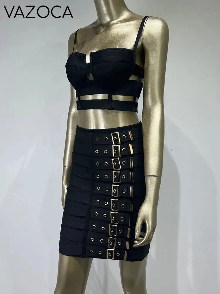 Multi Buttons Skirt Set