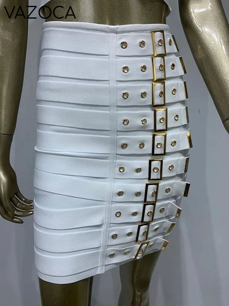 Multi Buttons Skirt Set