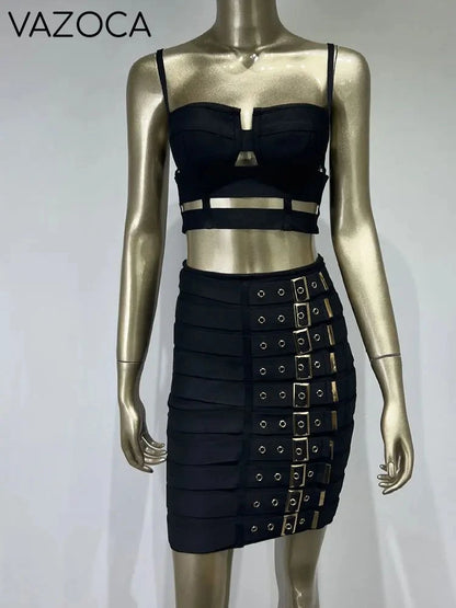 Multi Buttons Skirt Set