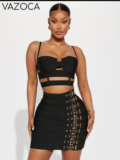 Multi Buttons Skirt Set