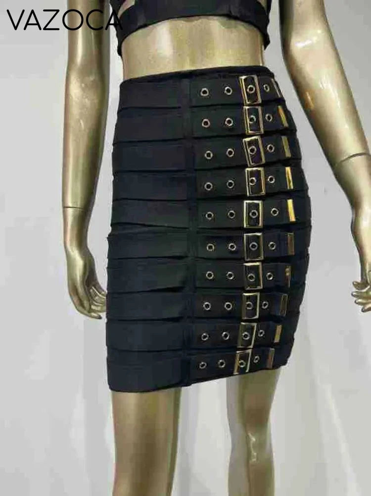 Multi Buttons Skirt Set