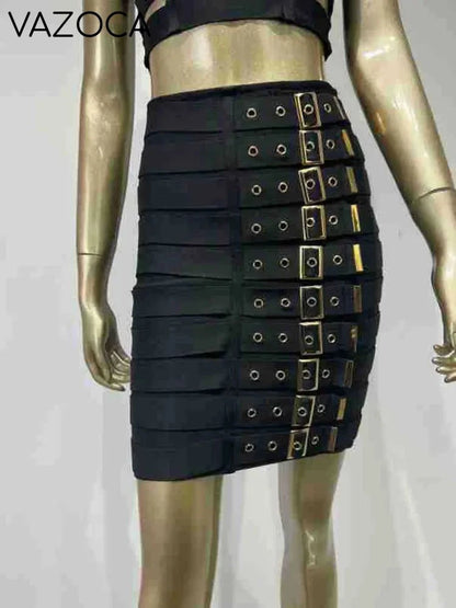 Multi Buttons Skirt Set