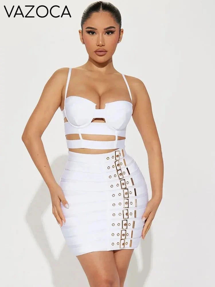 Multi Buttons Skirt Set