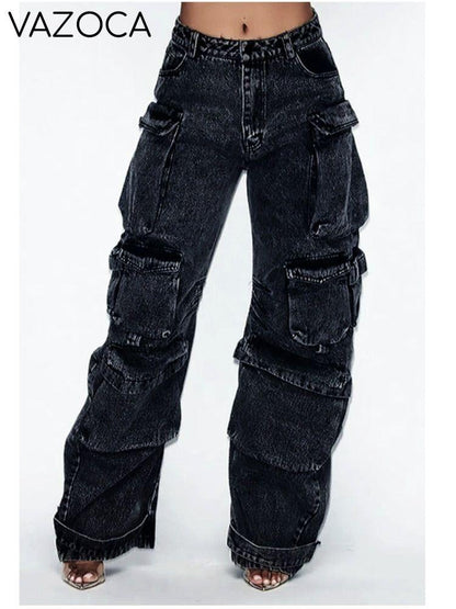 Multi-pocket Cargo Jeans 1 3 (dark gray-black)
