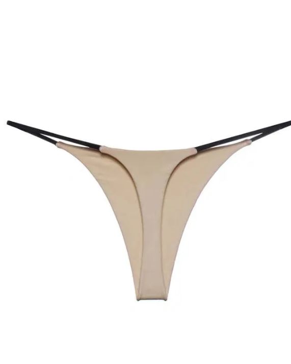 Female Solid Color T-back Thong Tan