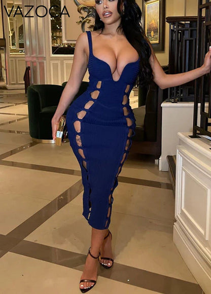 No Cuts Given Bandage Midi Dress Blue L