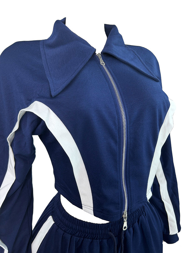 Contrast Zip-Front Jacket & Wide Pants Set