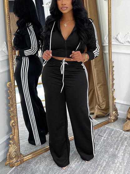 Stripes Crop Hoodie & Wide Pants Set