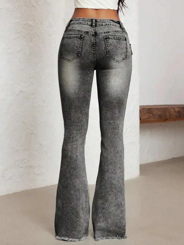 Belted Fringe Flared Jeans