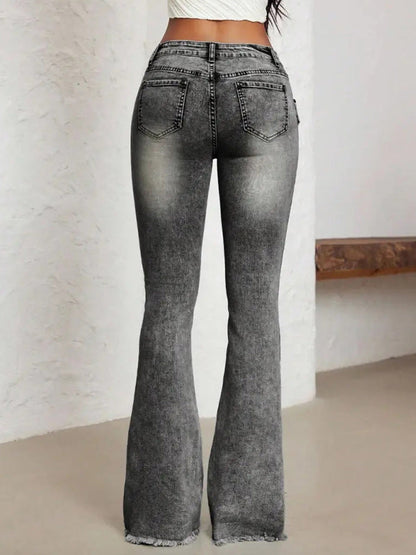 Belted Fringe Flared Jeans