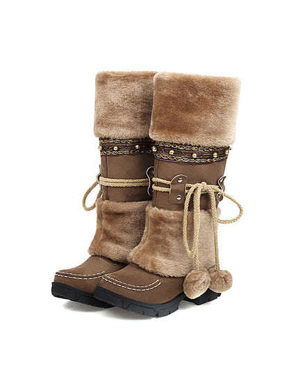 Suede Pom-Pom Snow Boots