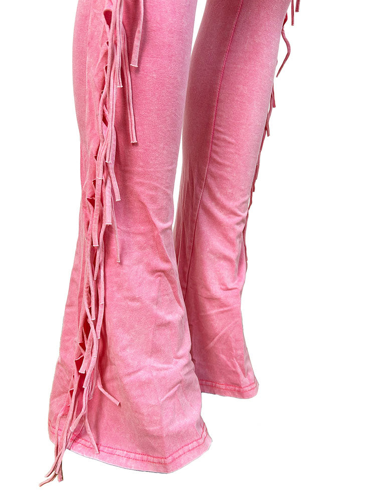 Washed Fringe Flare Pants