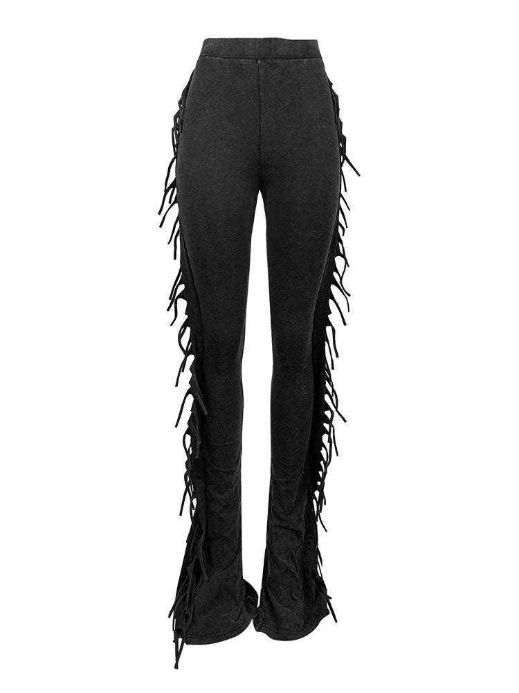 Washed Fringe Flare Pants