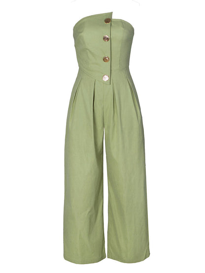 Strapless Button Wide Jumpsuit