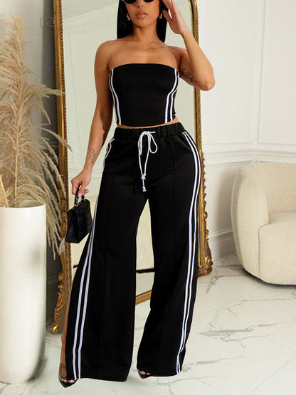 Striped Tube Top & Wide Pants Set