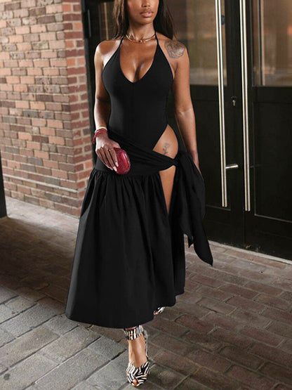 Halter Top Split Maxi Skirt Set