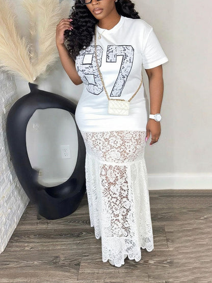 Graphic Lace T-Shirt Dress
