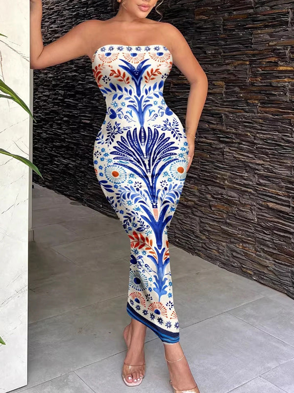 Printed Strapless Bodycon Dress