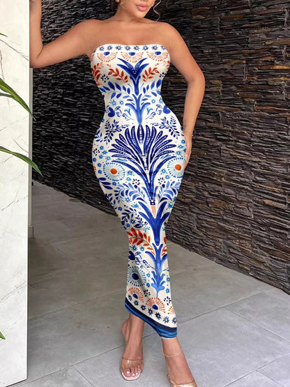 Printed Strapless Bodycon Dress