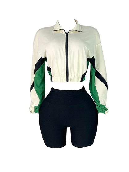 Colorblock Zip-Up Jacket & Biker Shorts Set